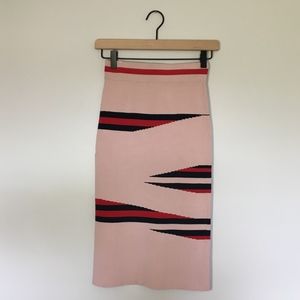 Topshop Pink + Red Geometric Pattern Bodycon Skirt
